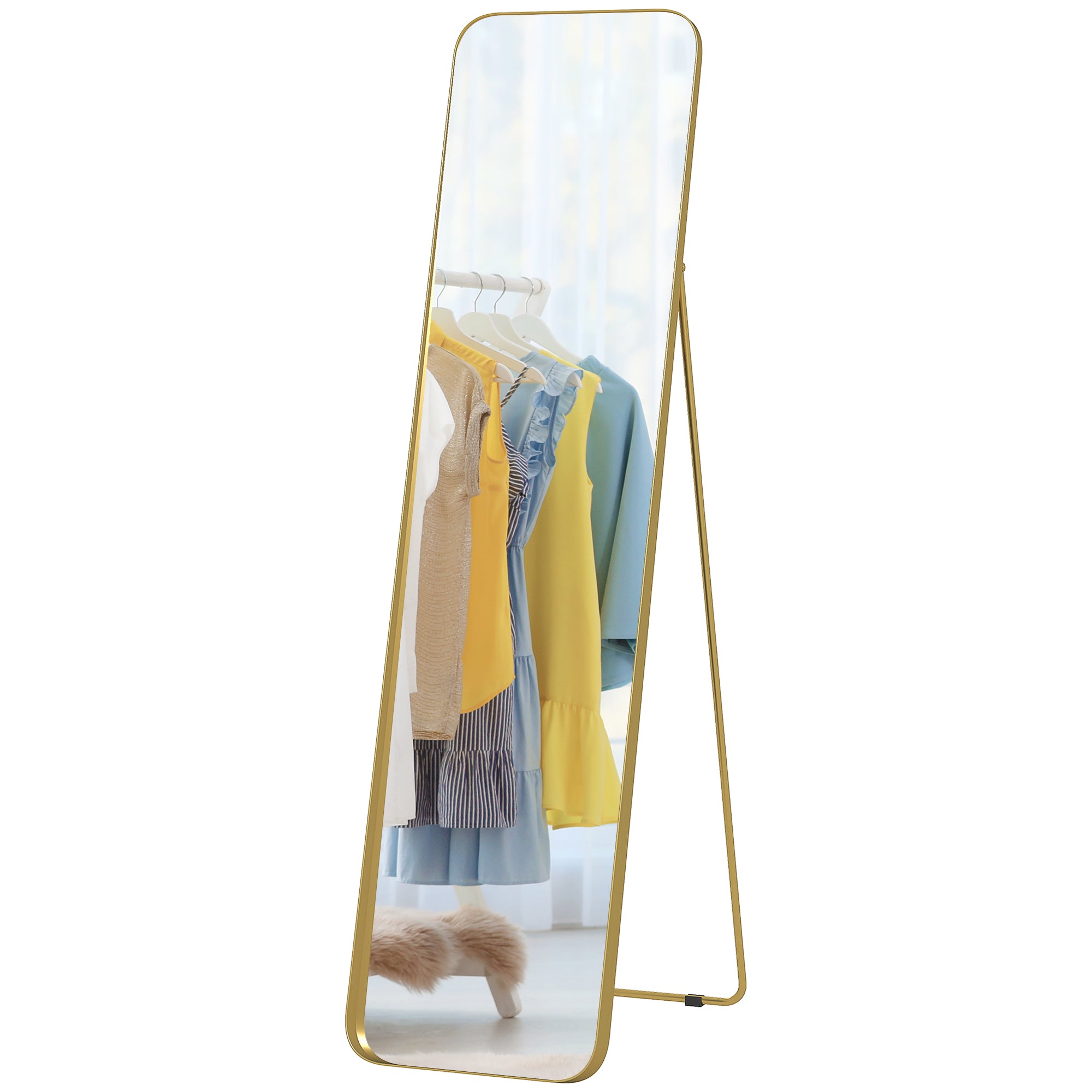 Helfigursspejl, fritstående, vipbart, metalramme, mdf, 160 x 40 cm, guld