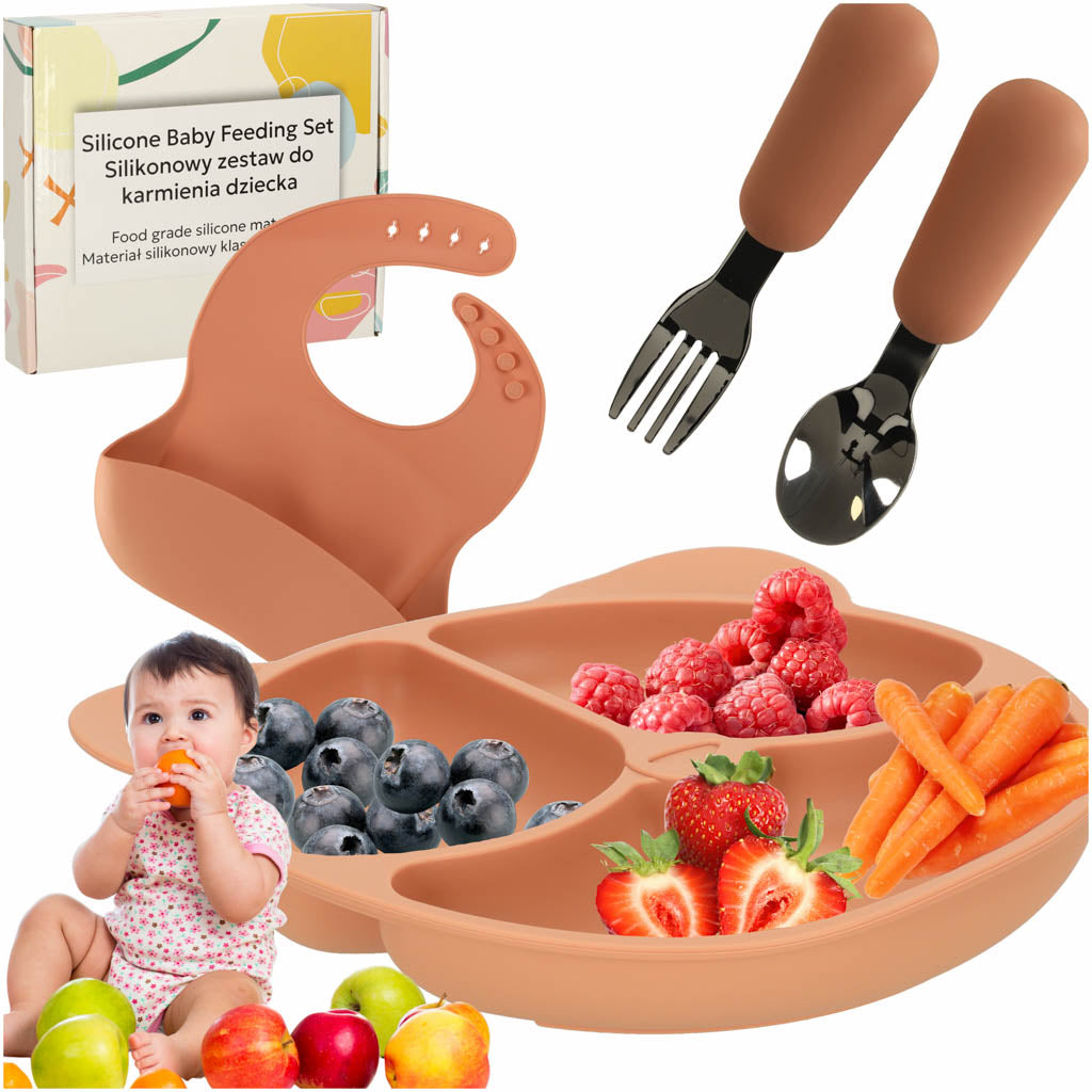 Silikoneskåle til babyer babybordsæt med 4 dele orange bamse