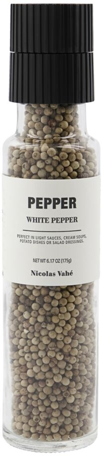 Hvid peberkværn  -  Nicolas Vahé Pepper keramisk pebermølle i glas Ø5ÃH23 cm