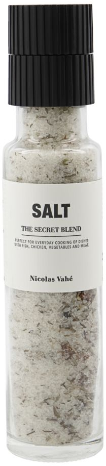 Salt med kværn Nicolas Vahé Salt The Secret Blend  -  krydderiblanding med lavendel, soltørret tomat & hvidløg, glas 5x23 cm