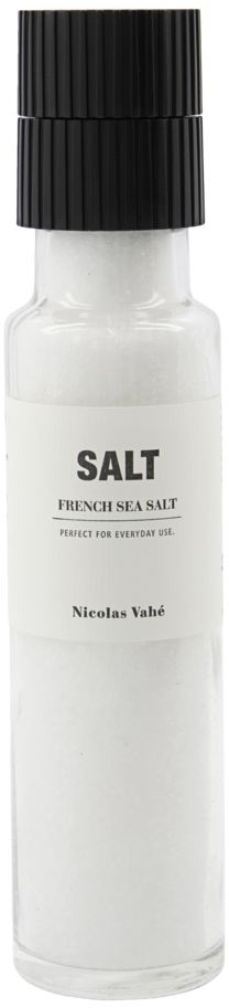Saltkværn Nicolas Vahé Salt French Sea Salt gourmet havsalt i glas Ø5 x H23 cm sort/hvid