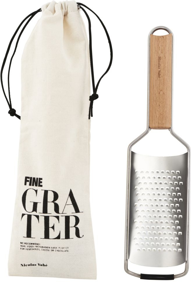 Rivejern og snittejern Nicolas Vahé Grater  -  Fine i rustfrit stål & bøgetræ Ø7,5 x 30,5 cm med opbevaringspose