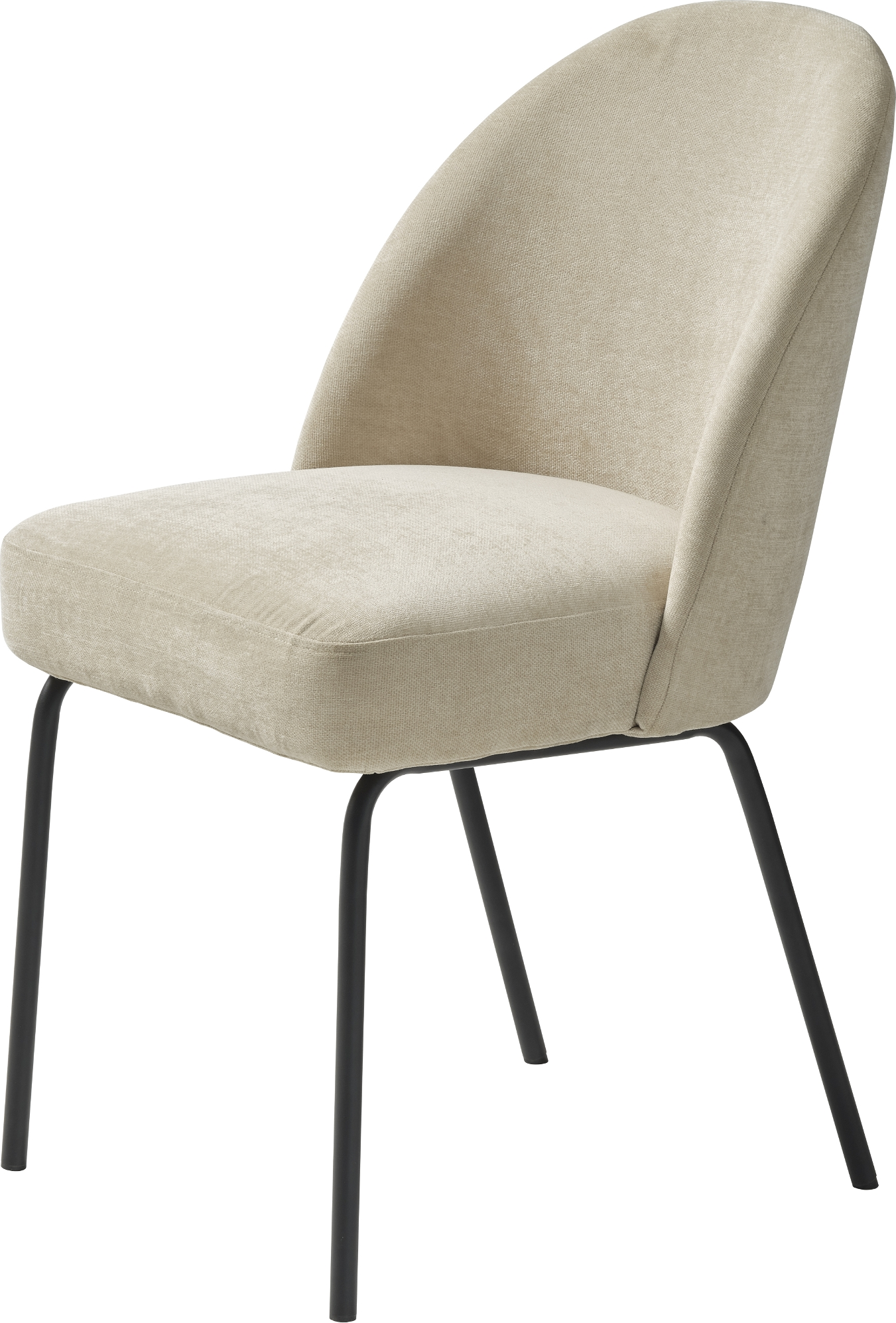 Spisebordsstol Creston fra Nordique Design i sandfarvet chenille, polstret sæde & sort metalstel  -  FSC Mix 70%