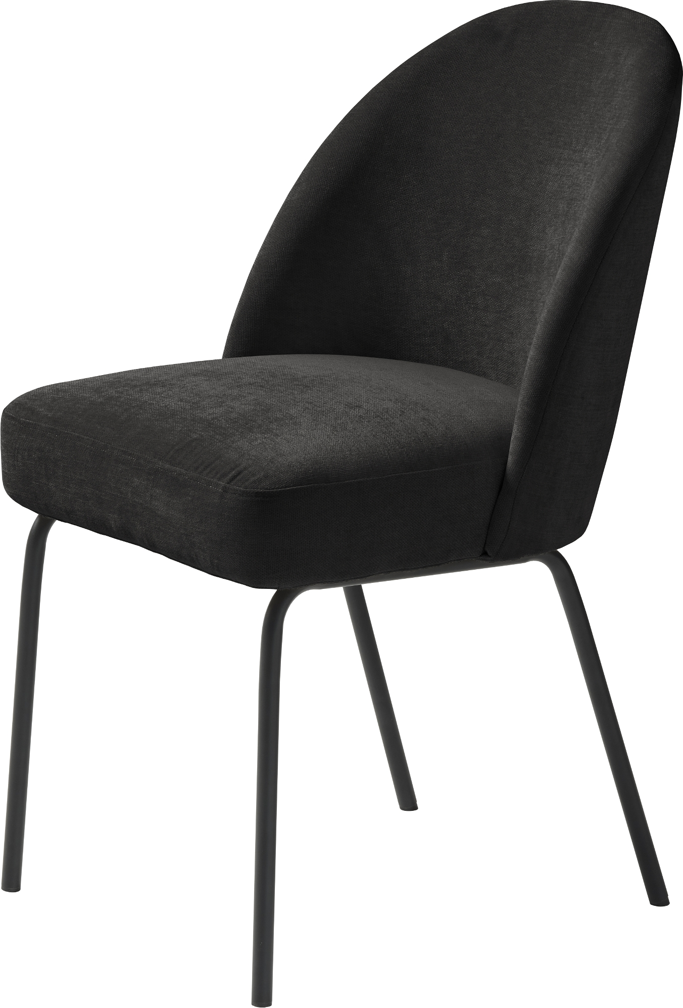 Spisebordsstol Nordique Design Creston, polstret sort chenille, nozag-fjedring, FSC Mix 70%, sort metalben