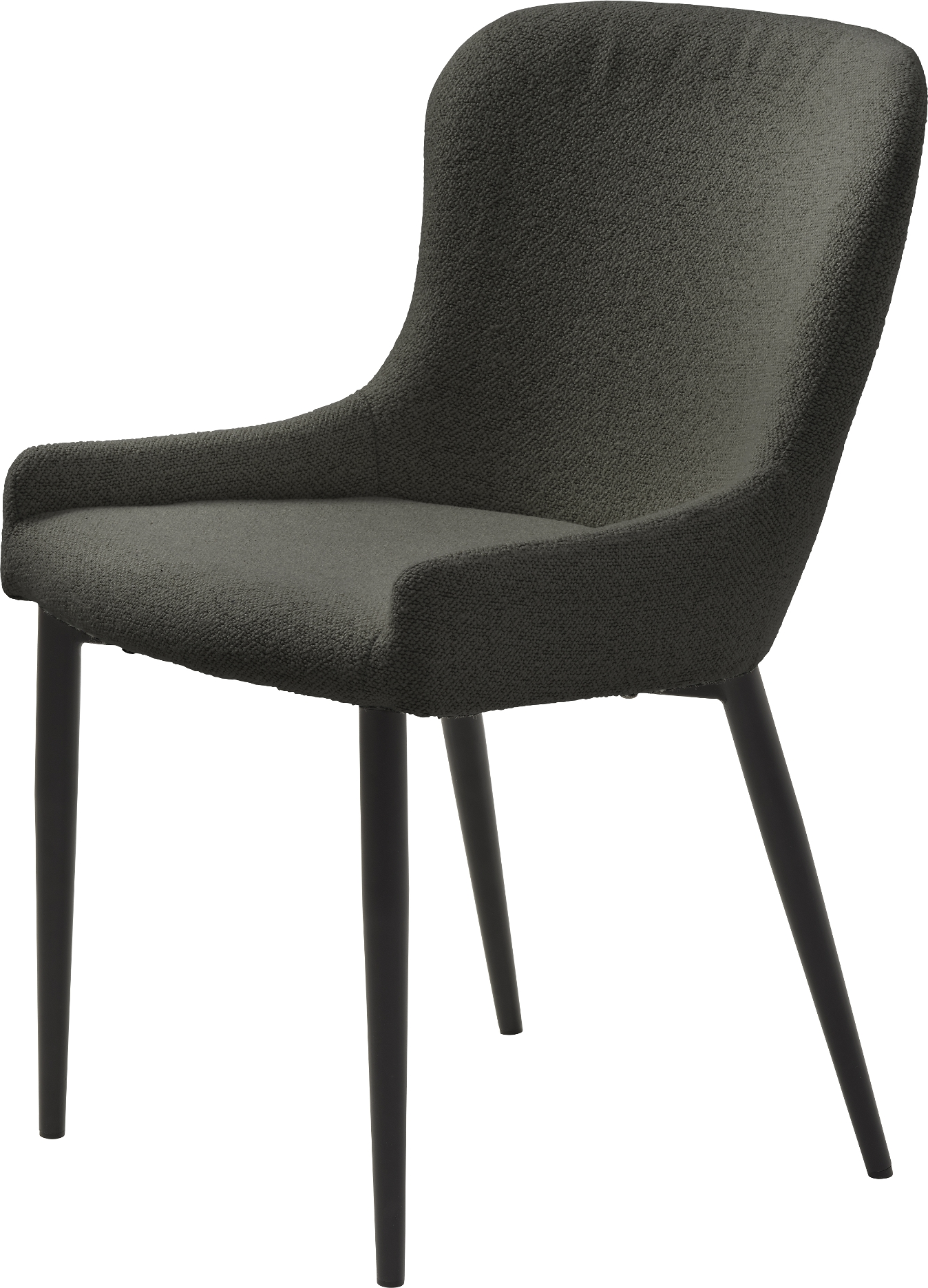 Spisebordsstol Nordique Design Ontario i mørkegrå Bouclé stof med sorte metalben
