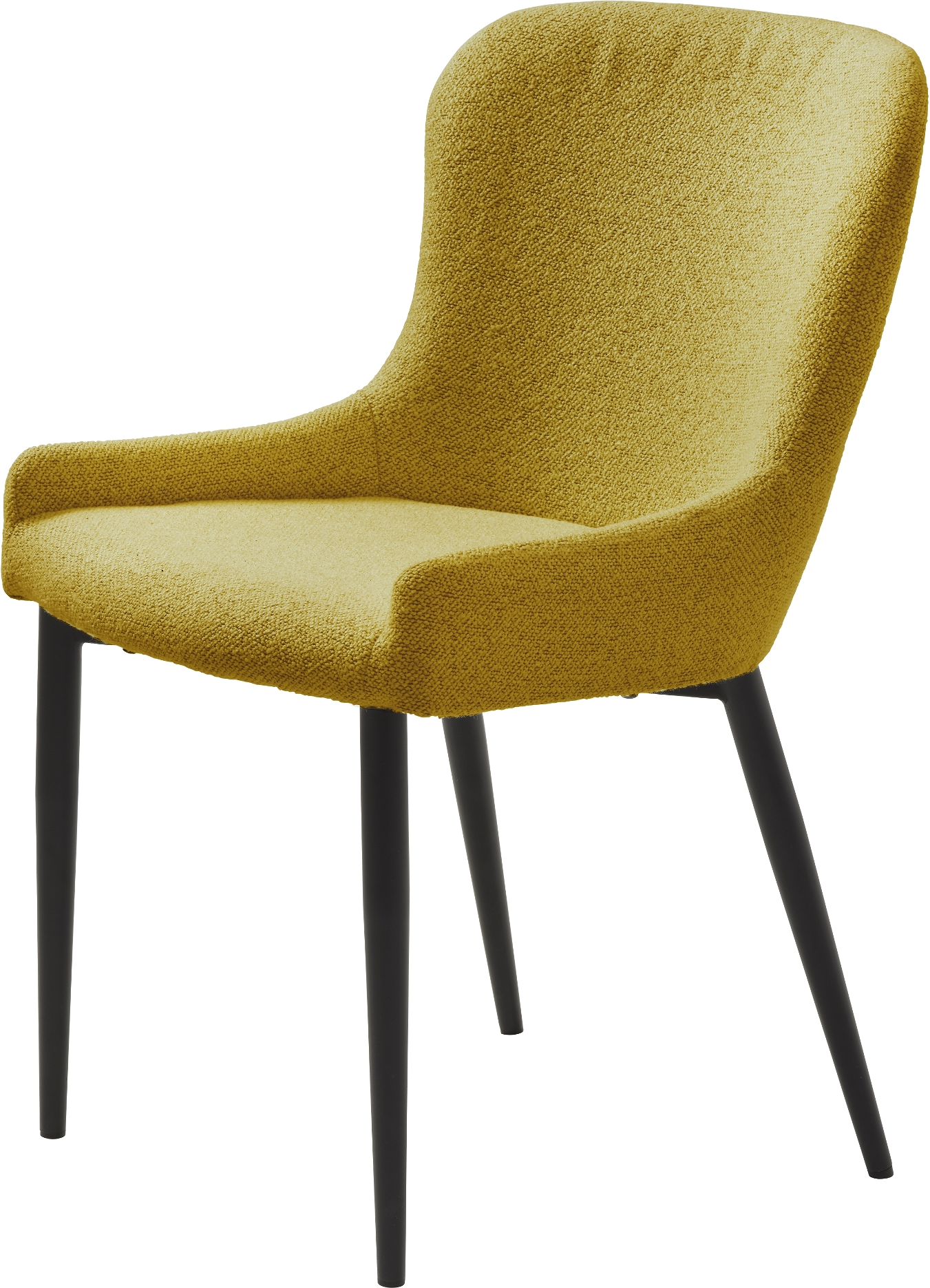 Spisebordsstol Nordique Design Ontario sennepsgul bouclé med armlæn, sort metalben