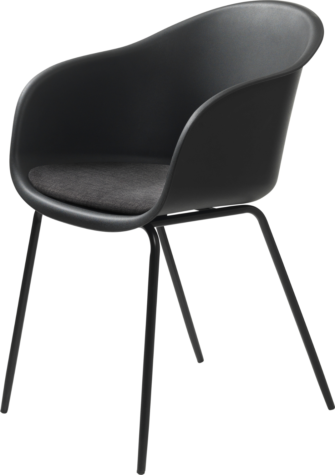 Spisebordsstol med armlæn Nordique Design Topley  -  sort metalstel, mørkegrå Fame 140 stof, H83 x B56 cm