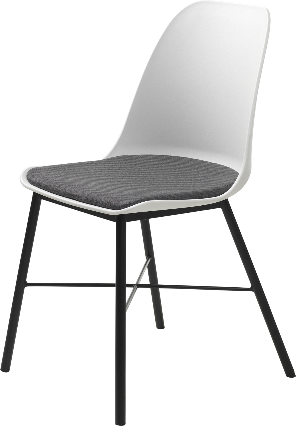Spisebordsstol Nordique Design Whistler  -  hvid plast med gråt Rio-stof og sorte metalben, sæt af 2