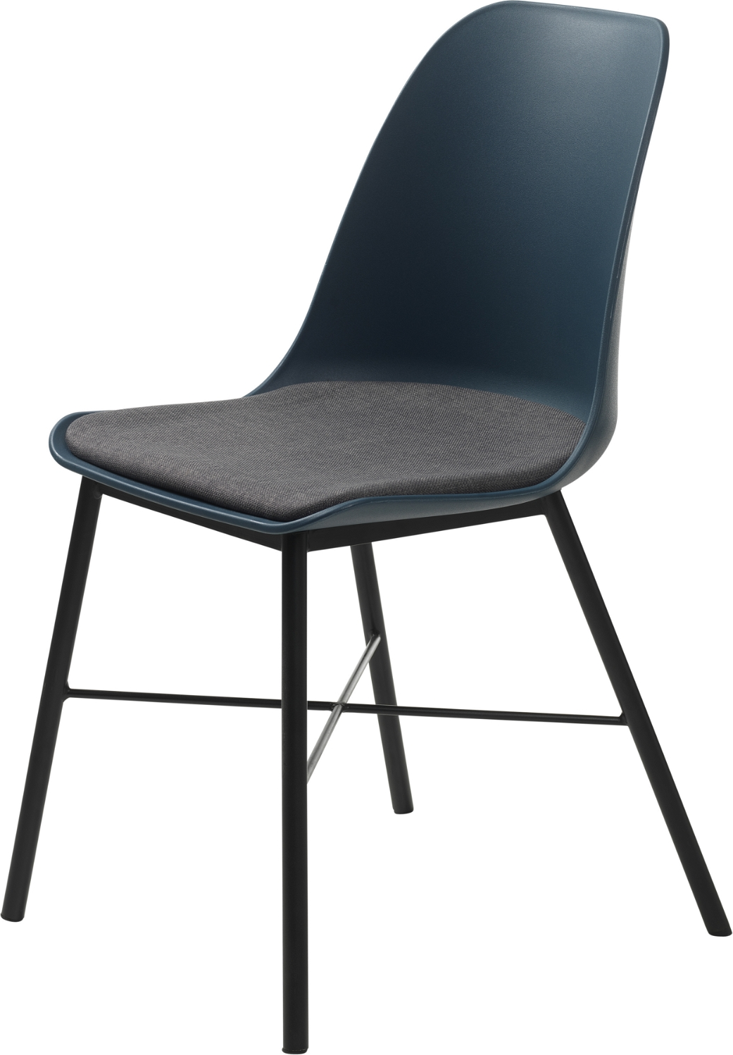 Spisebordsstol 2-pak Nordique Design Whistler  -  mørkeblå plastskal, gråt Rio polyester sæde, metalben, H83ÃB47 cm