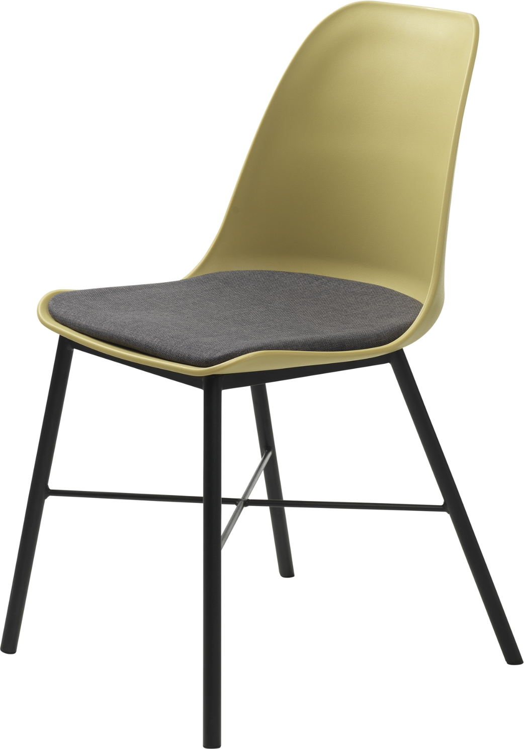 Spisebordsstol Nordique Design Whistler  -  støvet gul plastskal, sort metalstel, Rio-stof, sæt á 2, H83xB47 cm
