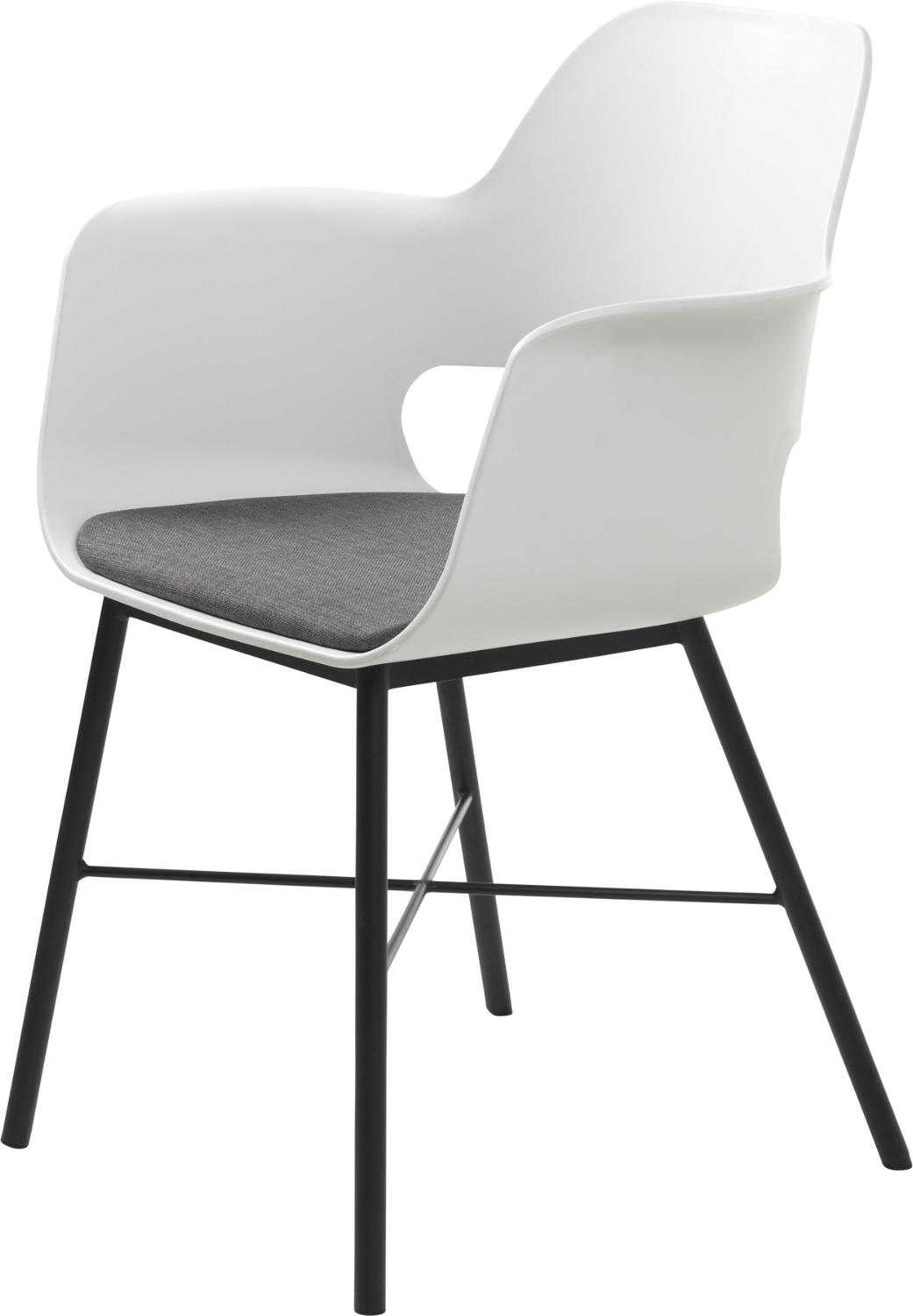 Spisebordsstol med armlæn, Nordique Design Whistler  -  hvid polstret Rio stof, sort metalben