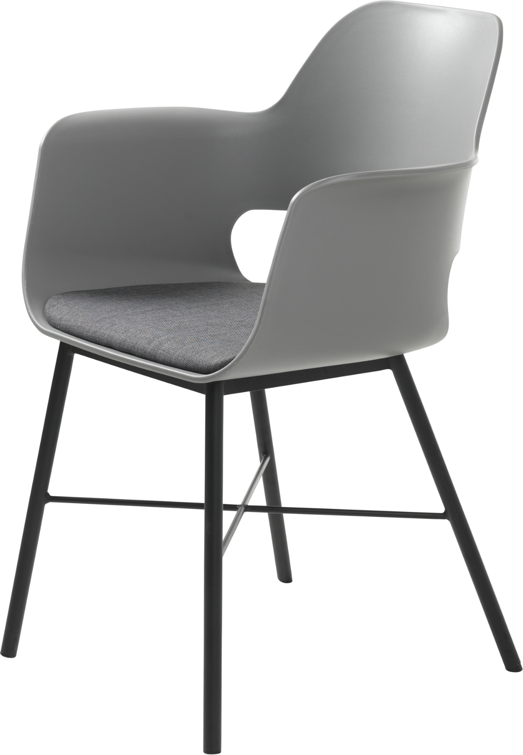 Nordique Design Whistler spisebordsstol med armlæn, grå rio polyester & sorte metalben