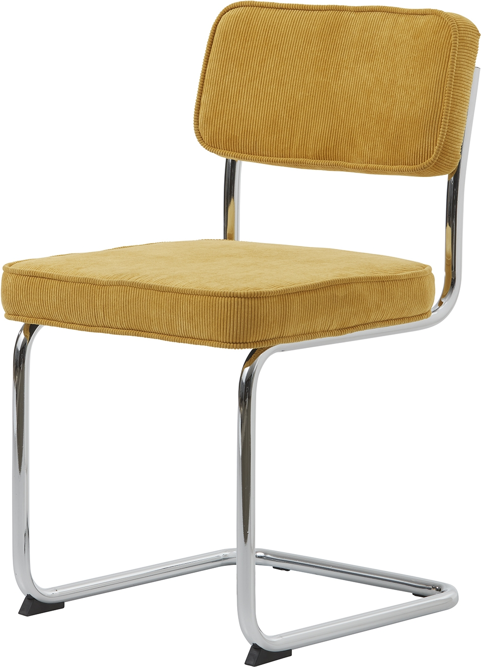 Spisebordsstol Nordique Design Rupert i gul corduroy med forkromede metalben