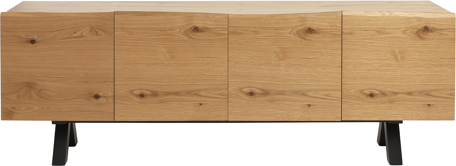 Skænk/sideboard Nordique Design Oliveto  -  massivt egetræ & metal, H73 x B200 x D47,5 cm, natur/sort