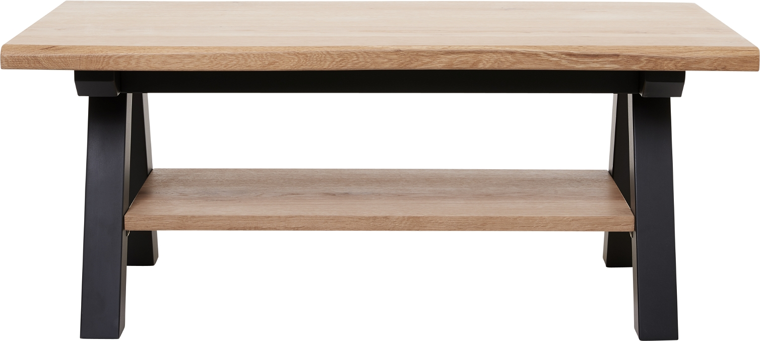 Sofabord Nordique Design Oliveto  -  natur egetræ & sort metalstel med hylde H45 x B61 x L110 cm