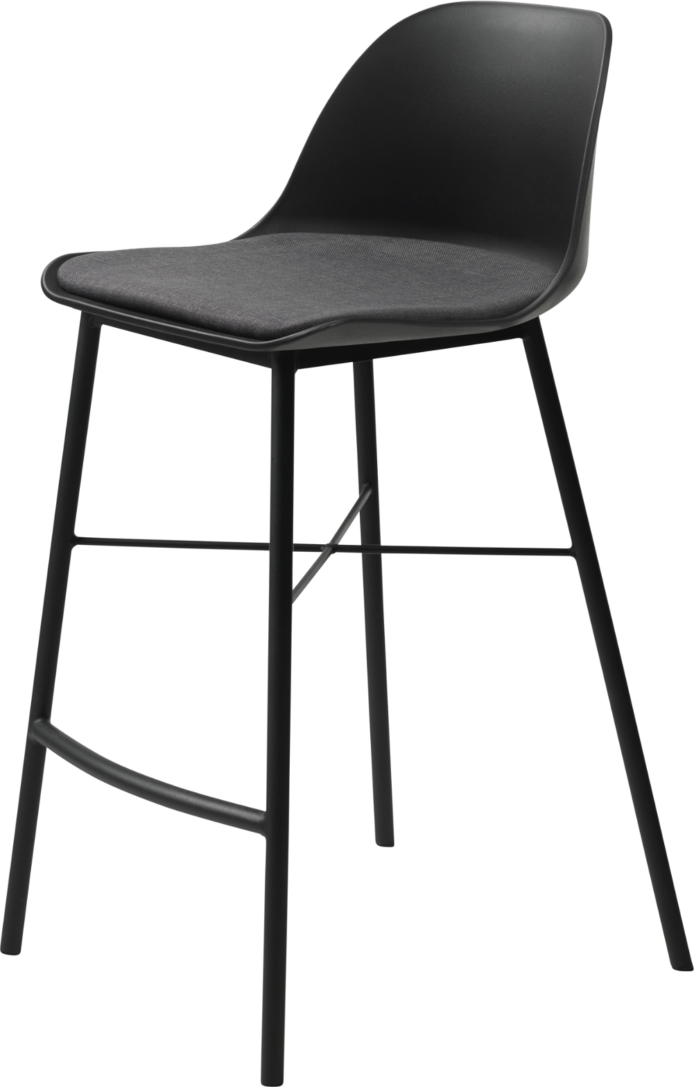 Barstol Nordique Design Whistler  -  sort plastikskal med grå polyesterpude, metalben, H93ÃB48 cm