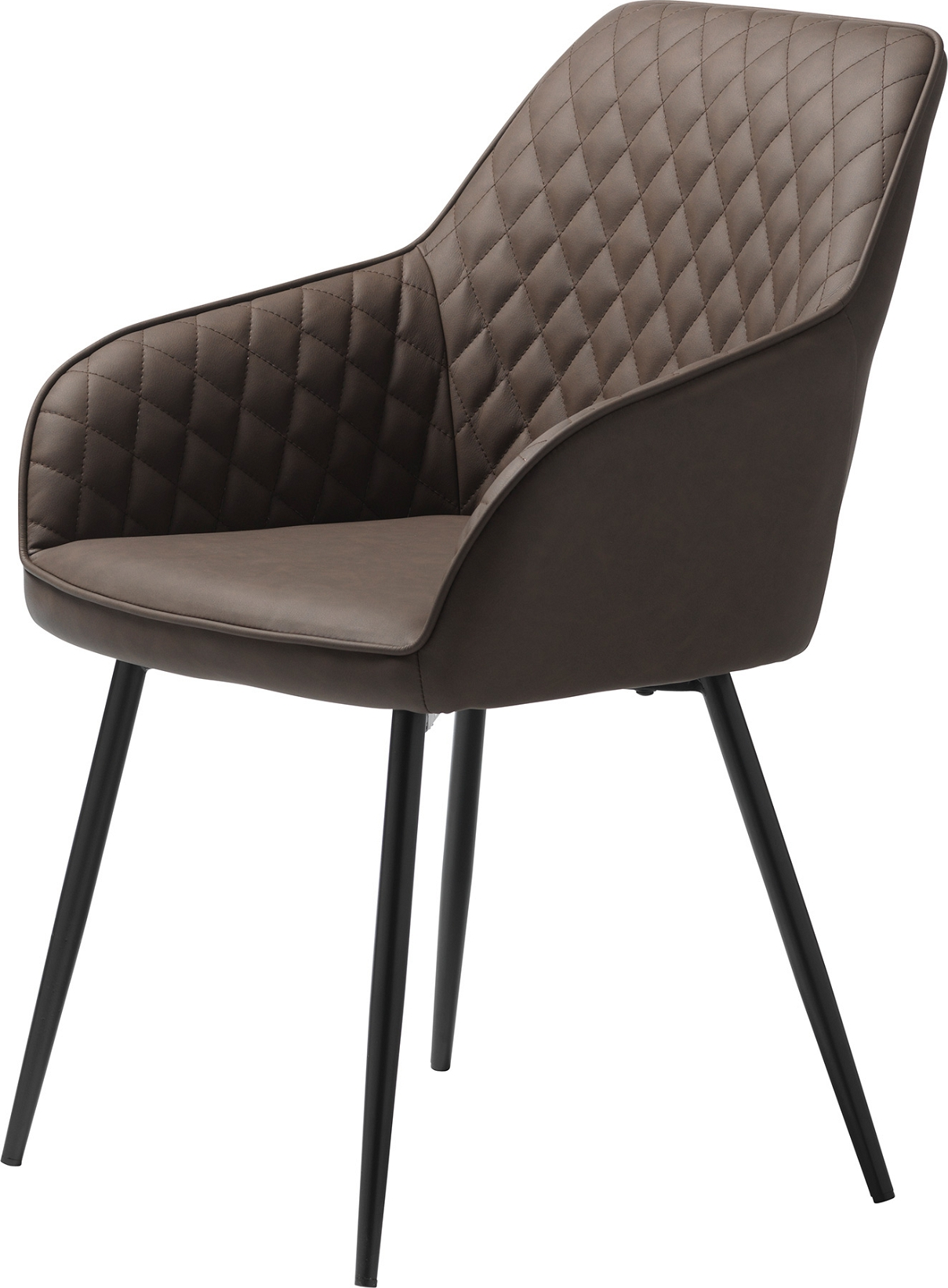 Spisebordsstol med armlæn Nordique Design Milton  -  brun/sort PU vintage kunstlæder, sorte metalben, H84ÃB58 cm
