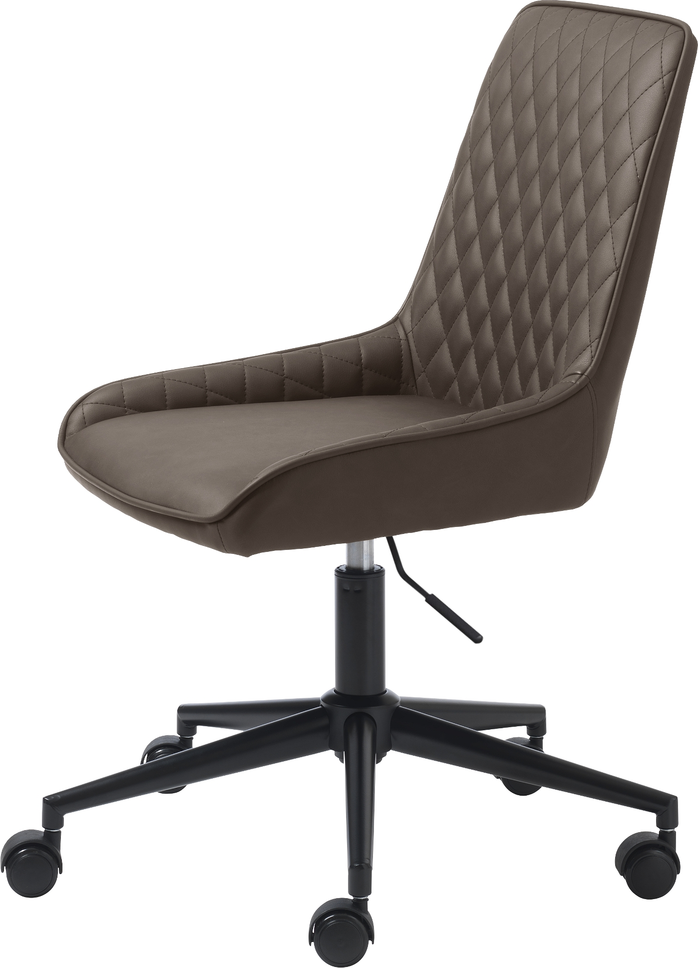 Kontorstol Unique Furniture Milton  -  ergonomisk kunstlæder stol i brun med justerbar højde 81 - 91 cm, harlekinsyninger & hjul