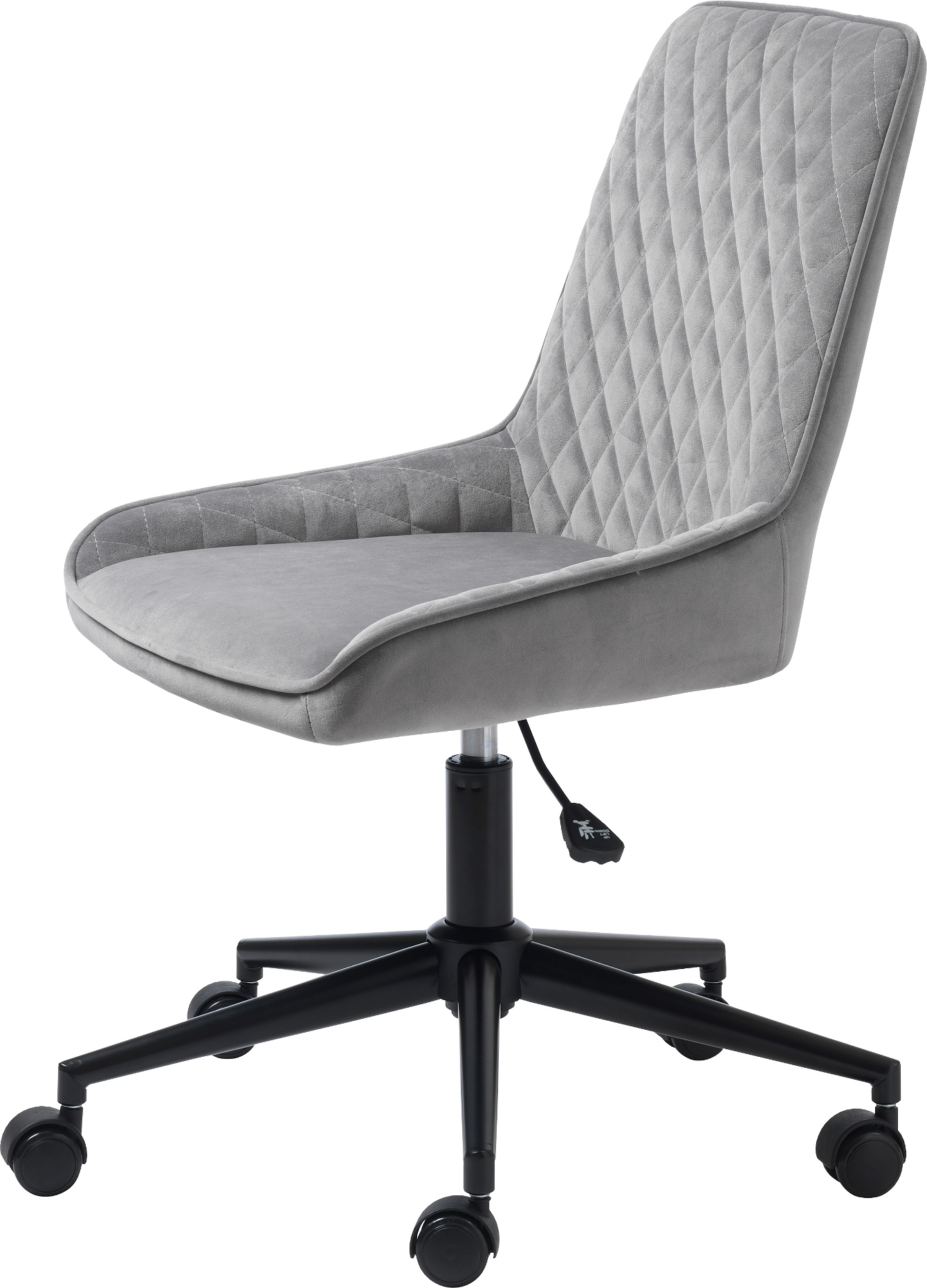 Kontorstol Nordique Design Milton i gråt fløjl med harlekinmønster og sorte metalben med kl. 4 lift
