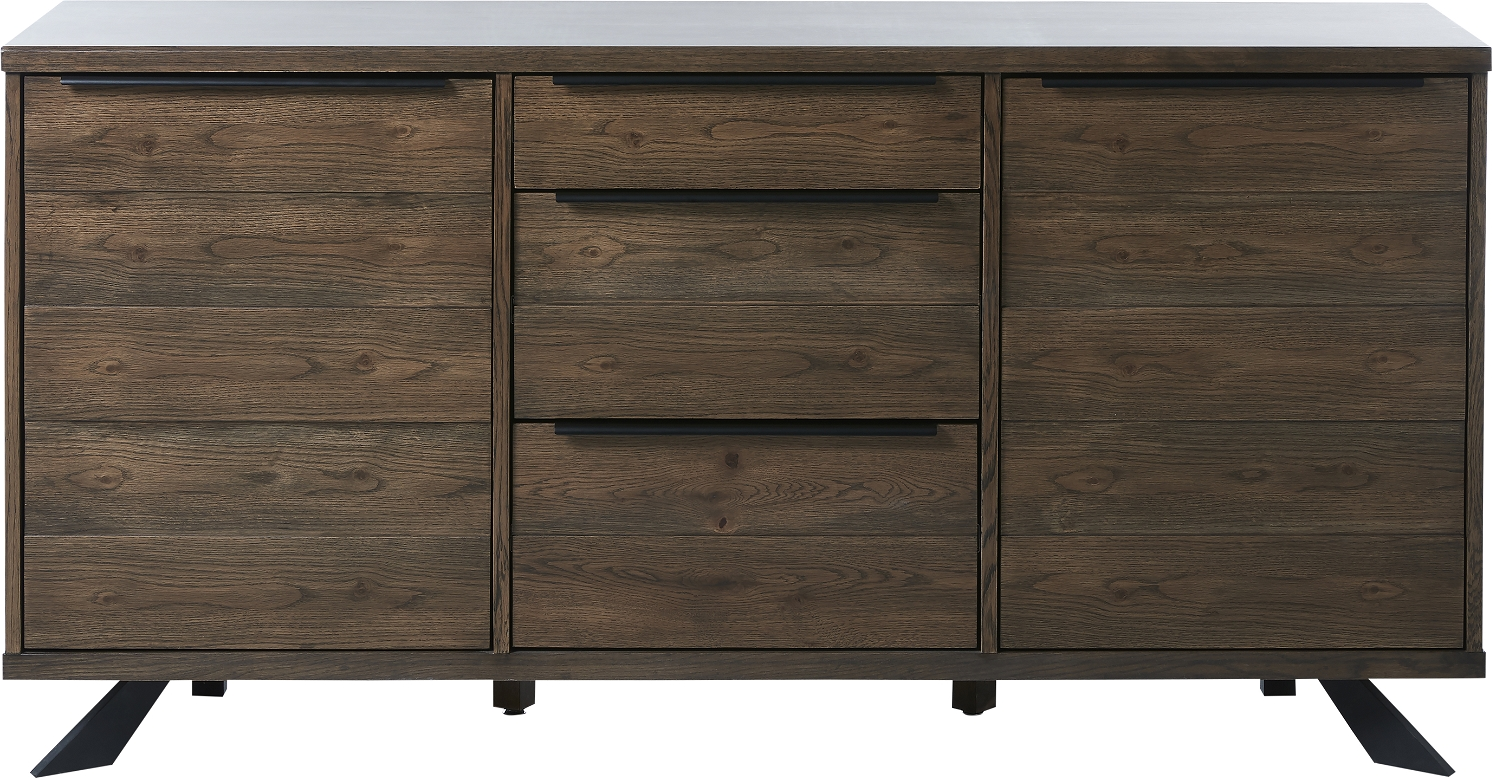 Skænk Nordique Design Arno  -  opbevaringsskænk i røget egefiner & sorte metalben | H85Ã45Ã170 cm