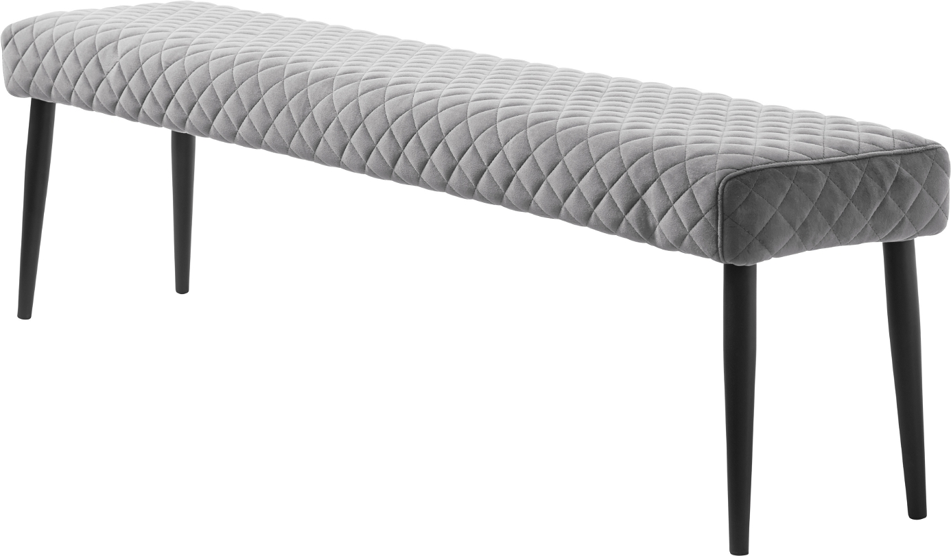 Nordique Design Ottowa entrébænk i gråt fløjl med sorte metalben, 160 x 34 x 46 cm