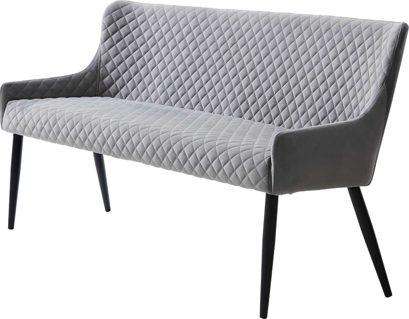 Sofabænk Nordique Design Ottowa i grå fløjl med harlekinsyning og sorte metalben, 160Ã60 cm