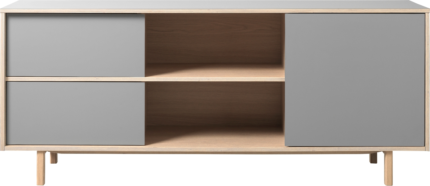 Skænk buffetskab Nordique Design Bilbao  -  egetræ/natur & grå HPL, 3 døre, H75ÃB180ÃD45 cm