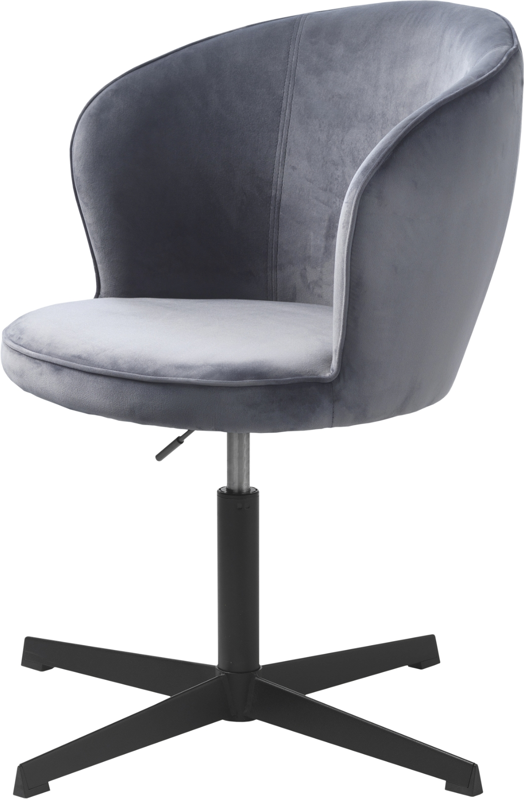 Kontorstol Nordique Design Gain i gråt fløjl  -  justerbar arbejdsstol med spin-funktion, max 110 kg, sort metalbase, H88ÃB61 cm