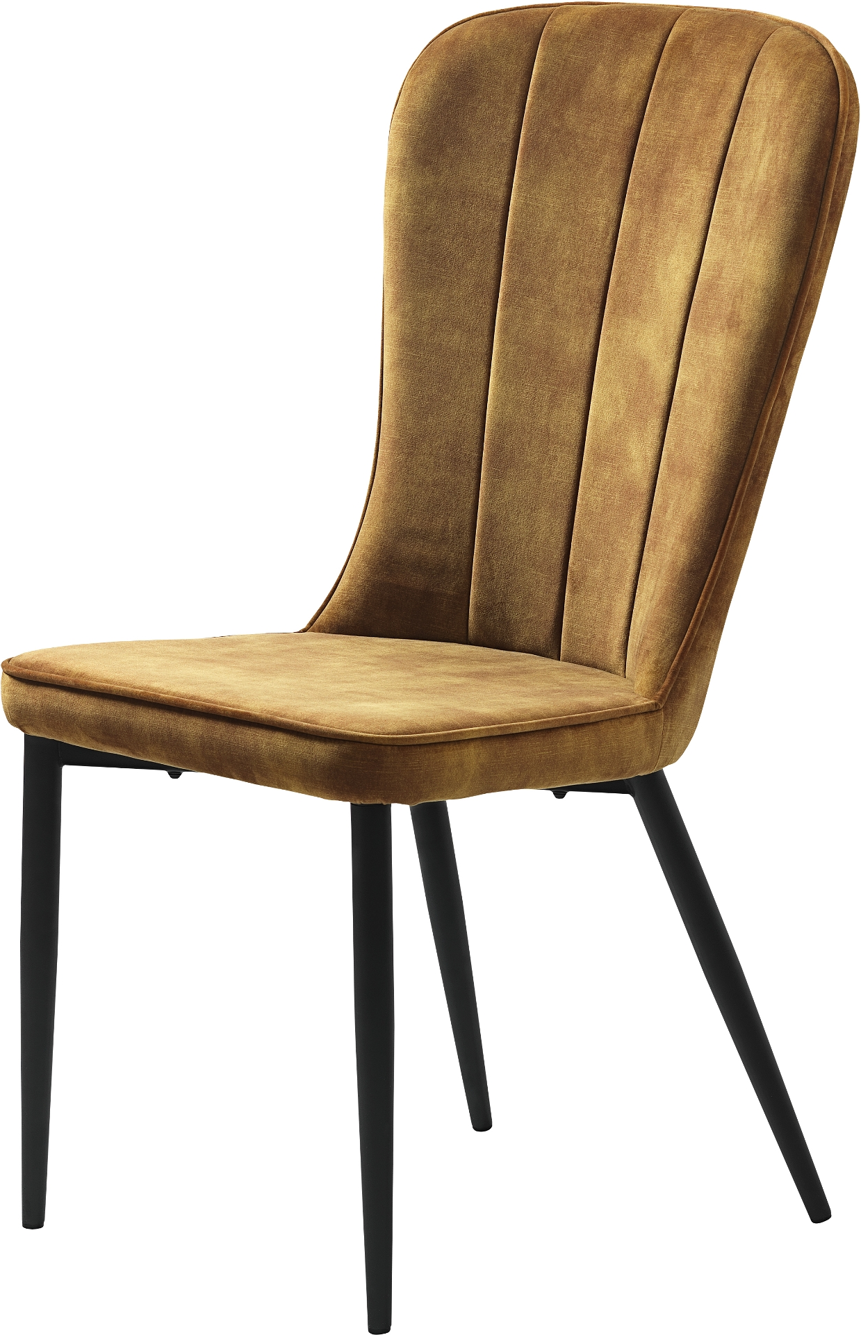 Spisebordsstol Nordique Design Hudson i ravfarvet fløjl med sorte metalben  -  elegant høj ryg og komfortabelt design
