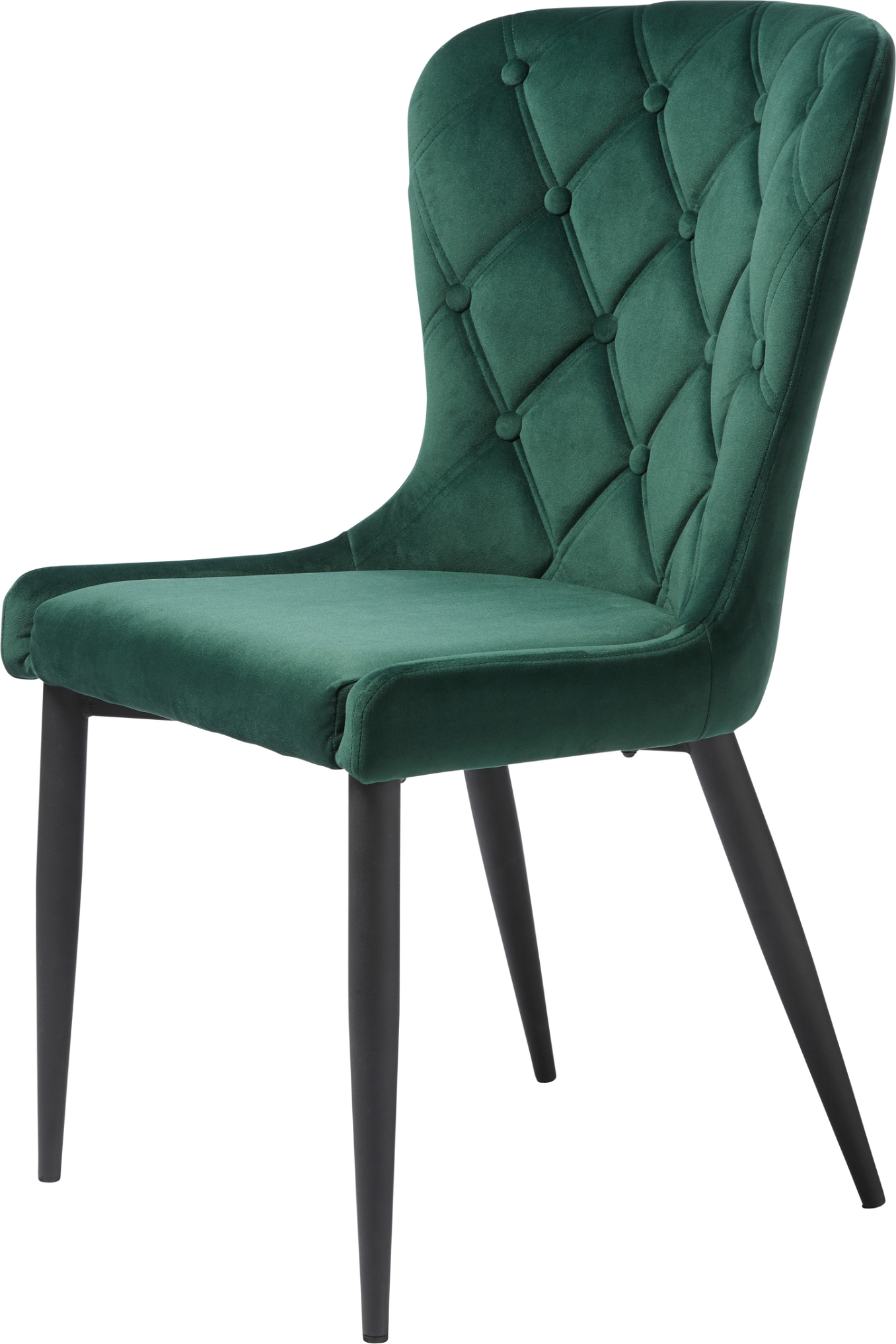 Spisebordsstol Nordique Design Granby i mørkegrøn fløjl med diamantquilting og sorte metalben