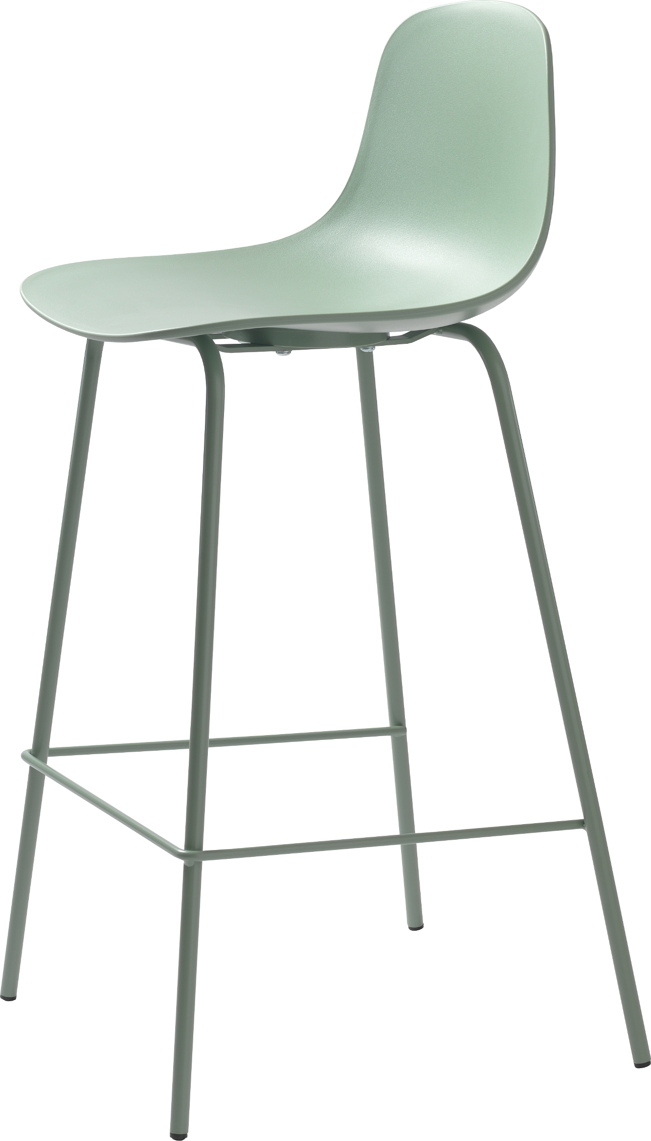 Barstol / barkruk Nordique Design Whitby  -  støvet grøn PP-skal & metalben, H92ÃB40 cm