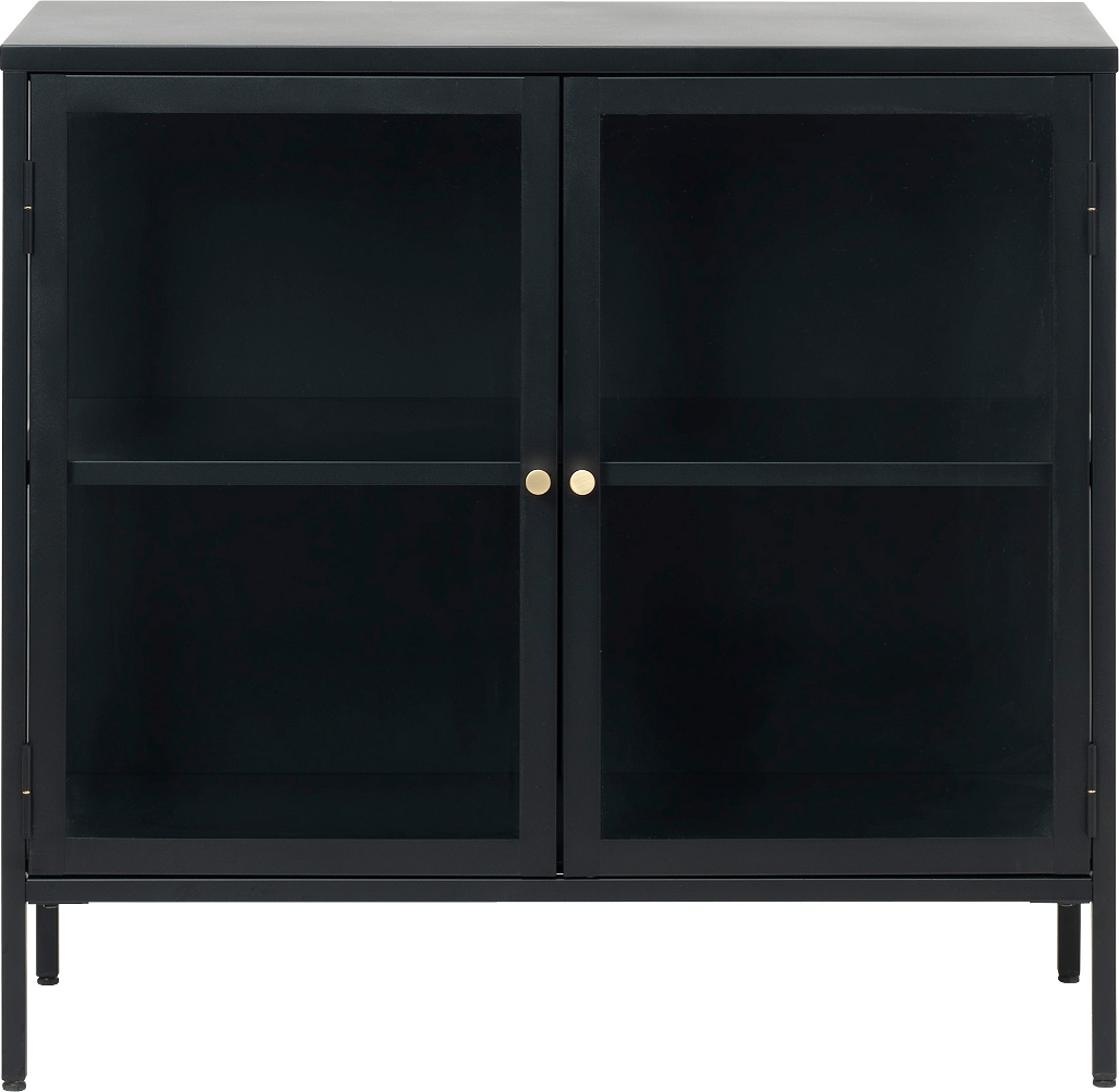 2-dørs opbevaringsskænk Nordique Design Carmel sort koldvalset stål hærket glas H85xB90xD40 cm