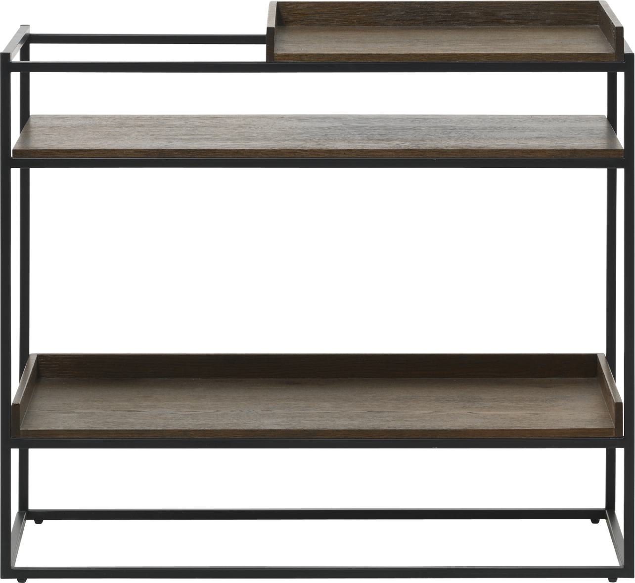 Konsolbord Nordique Design Rivoli-serie i røget eg med sort metalstel  -  H79ÃB38ÃL90 cm, 2 hylder, industrielt design
