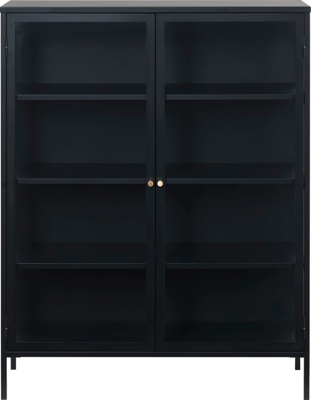 Vitrineskab og displayskab Nordique Design Carmel  -  Sort koldvalset stål med hærdet glas, justerbare hylder, H140ÃB40ÃD110 cm