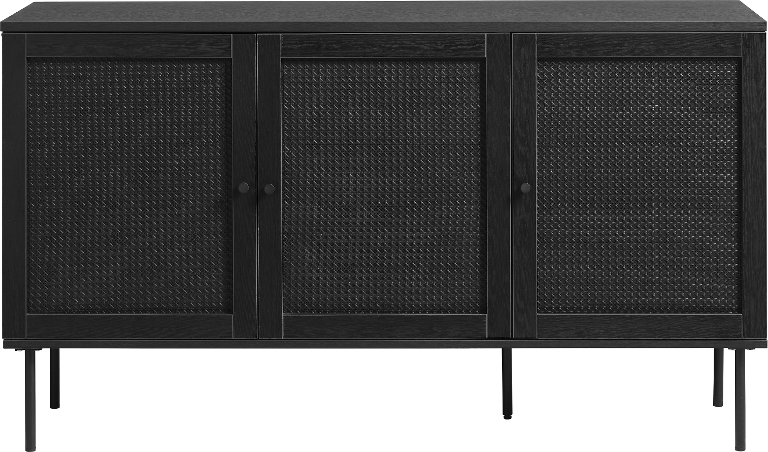 Skænk Nordique Design Pensacola i sort melamin og rattan, 140x40x80 cm