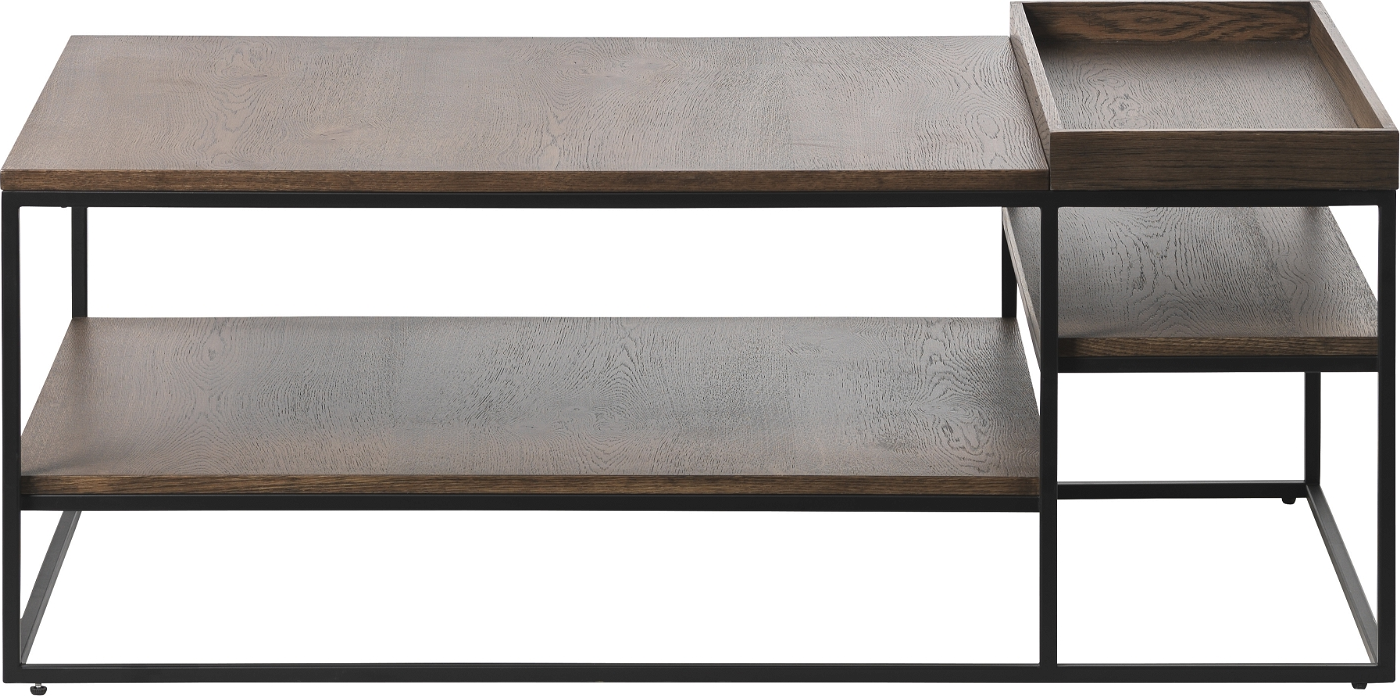 Sofabord Nordique Design Rivoli kaffebord i røget egetræ og metal med hylde H45x70x120 cm