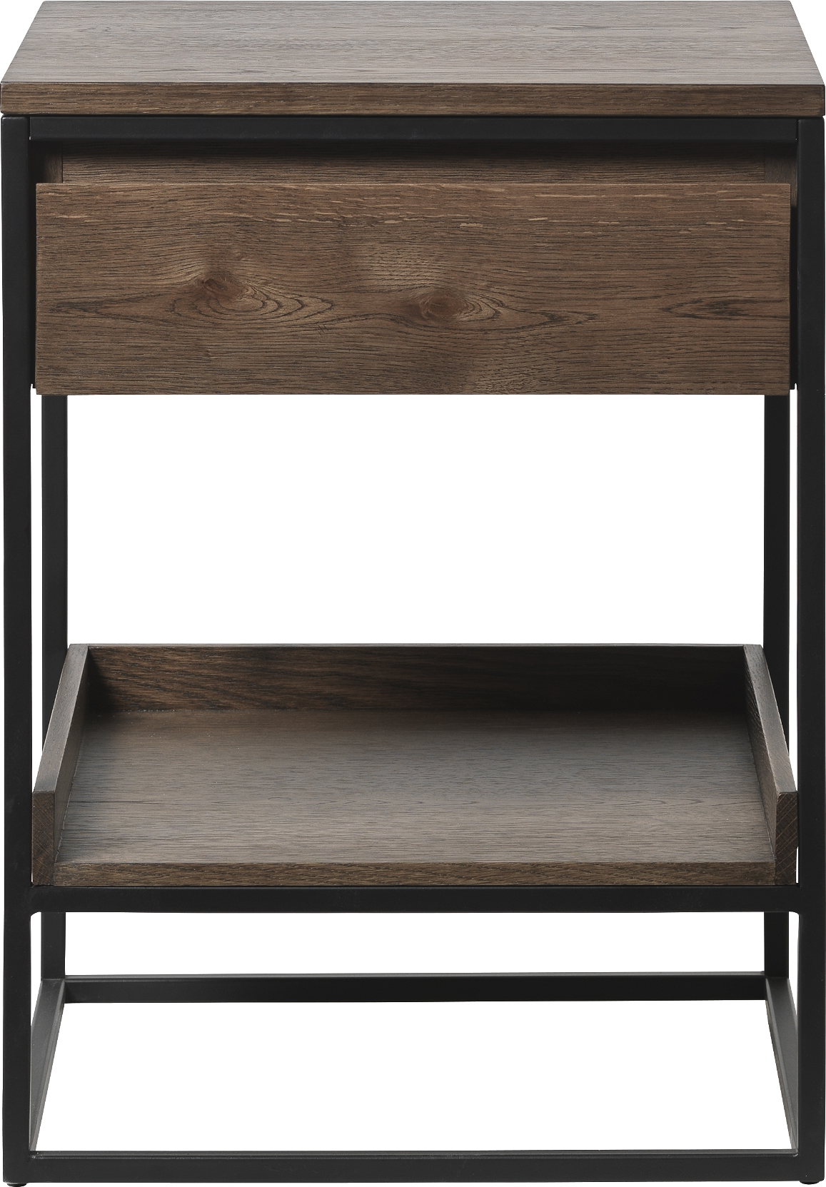 Sidebord Nordique Design Rivoli i røget egetræ & metal med skuffe & hylde H60x45 cm