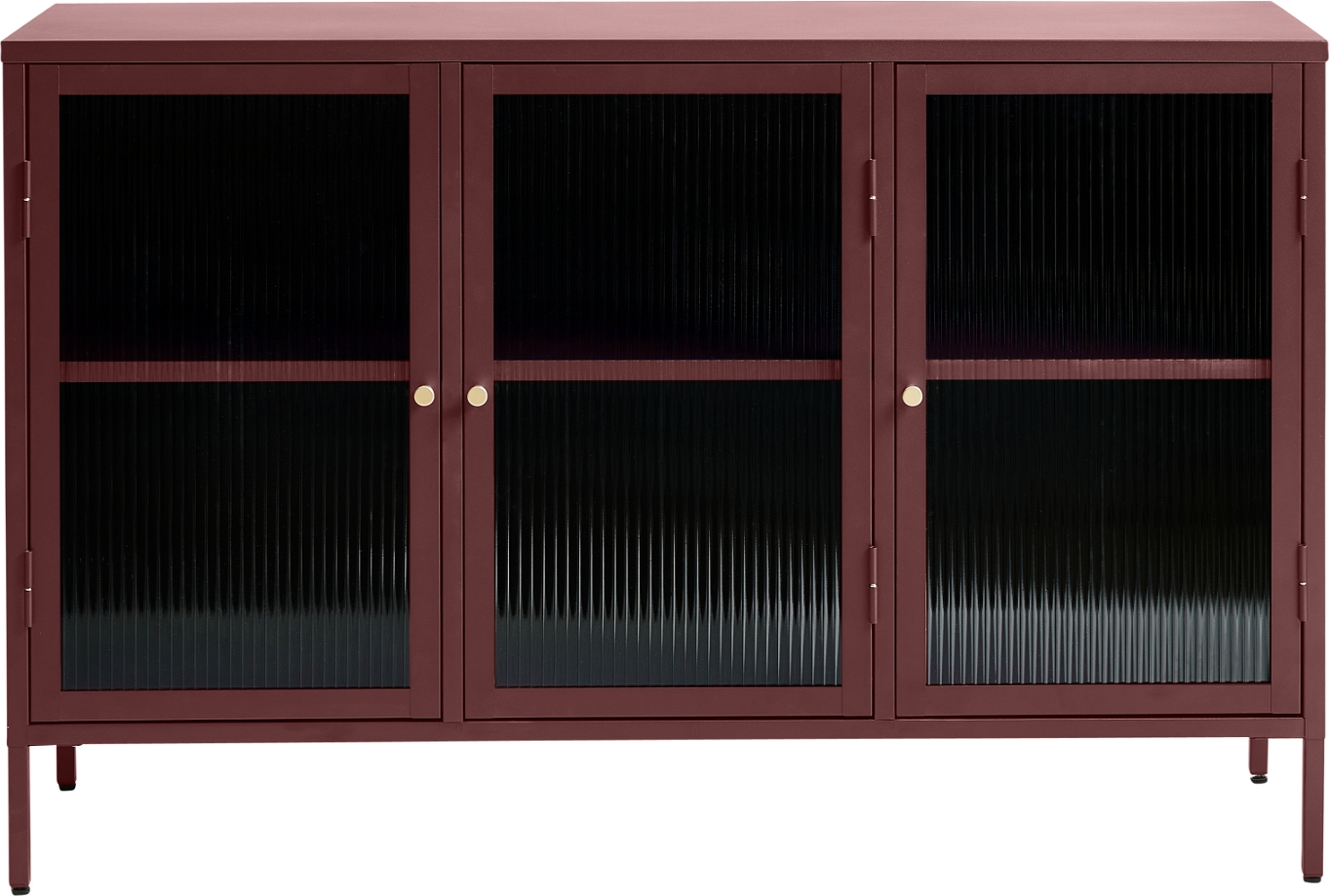 Skænk Nordique Design Bronco vinrød koldvalset stål & rillet glas 85x132x40 cm