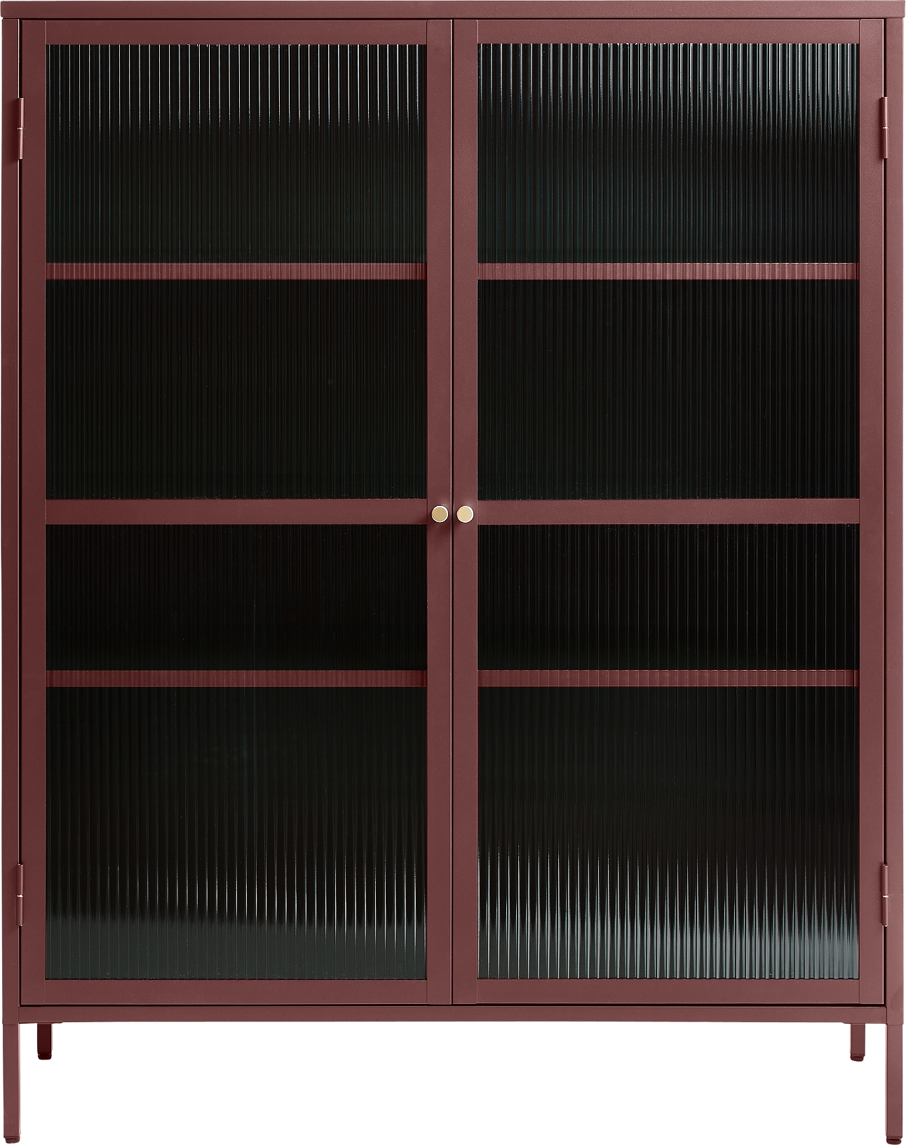 Vitrineskab Nordique Design Bronco vinrød H140ÃB111ÃD40 cm justérbare hylder, ridsede glasdøre og guldhåndtag