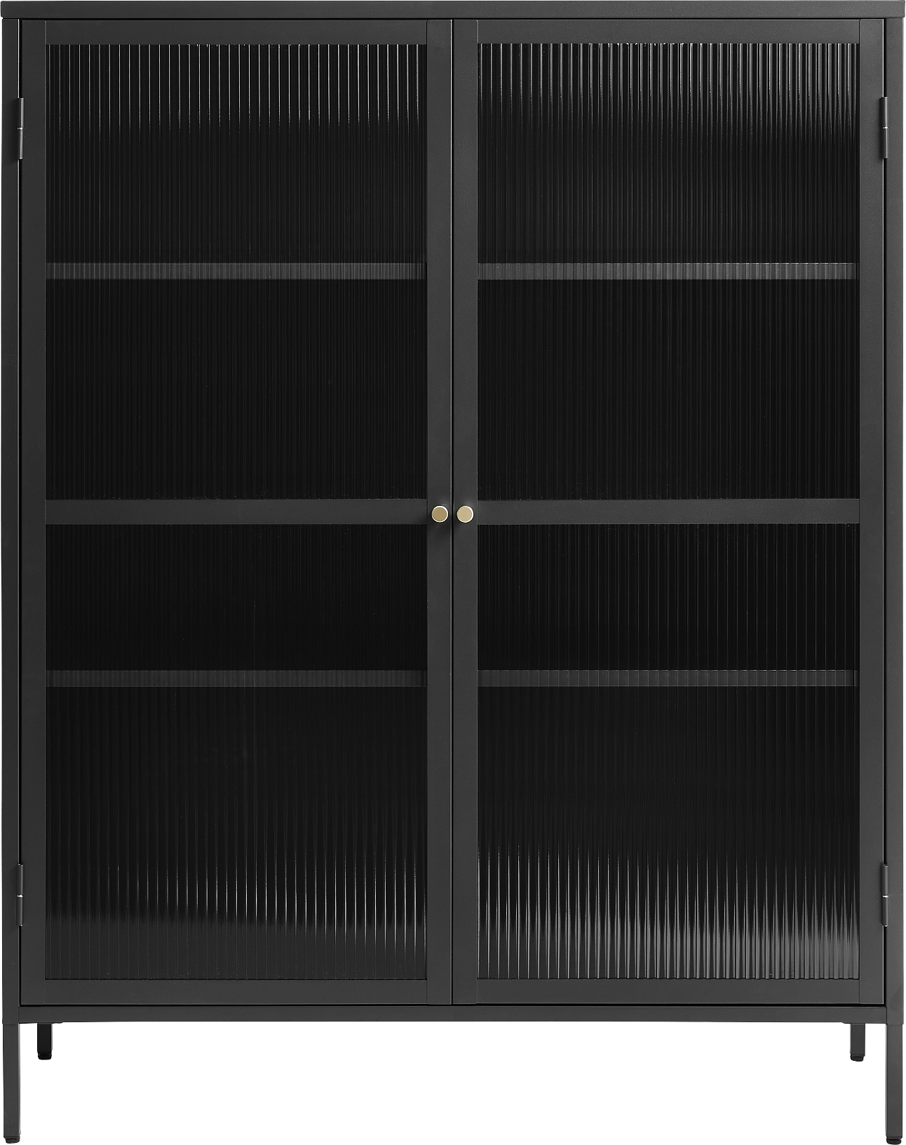 Vitrineskab Nordique Design Bronco H140xB111 cm Sort metal med rillet glas og justerbare hylder
