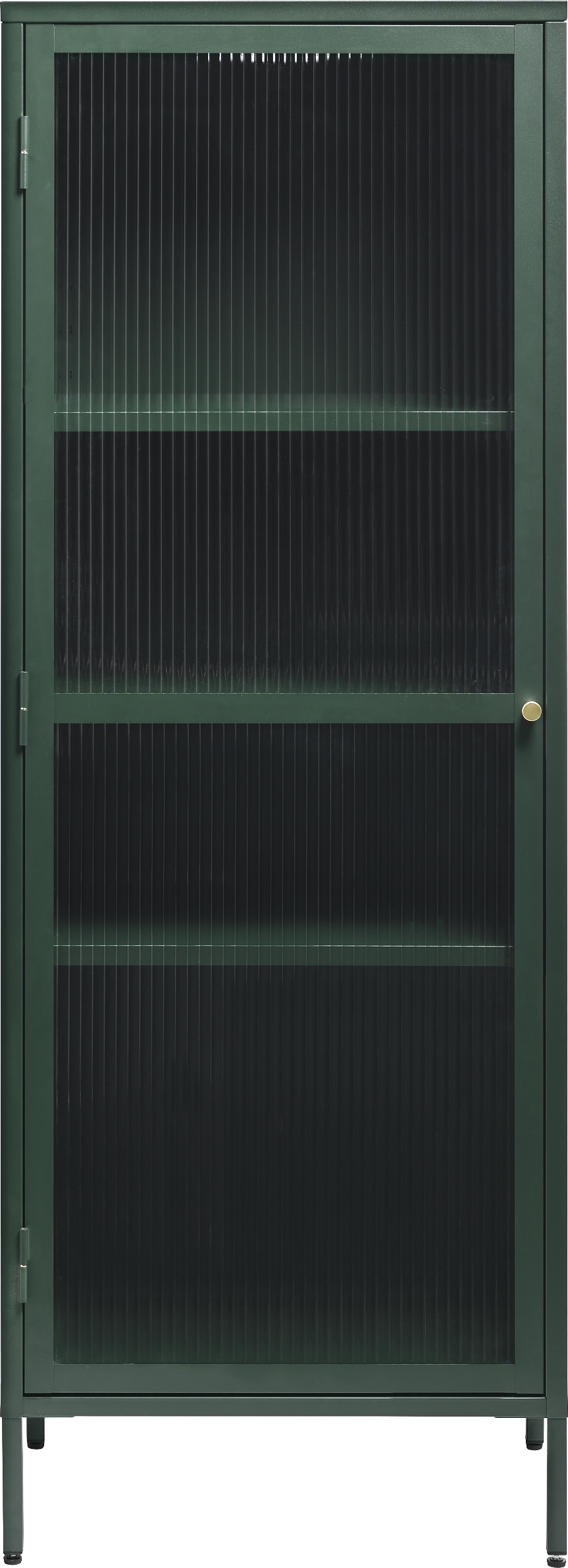 Vitrineskab/glasvitrine Nordique Design Bronco H160Ã58Ã40 cm, koldvalset stål med rillet glasfront, grøn