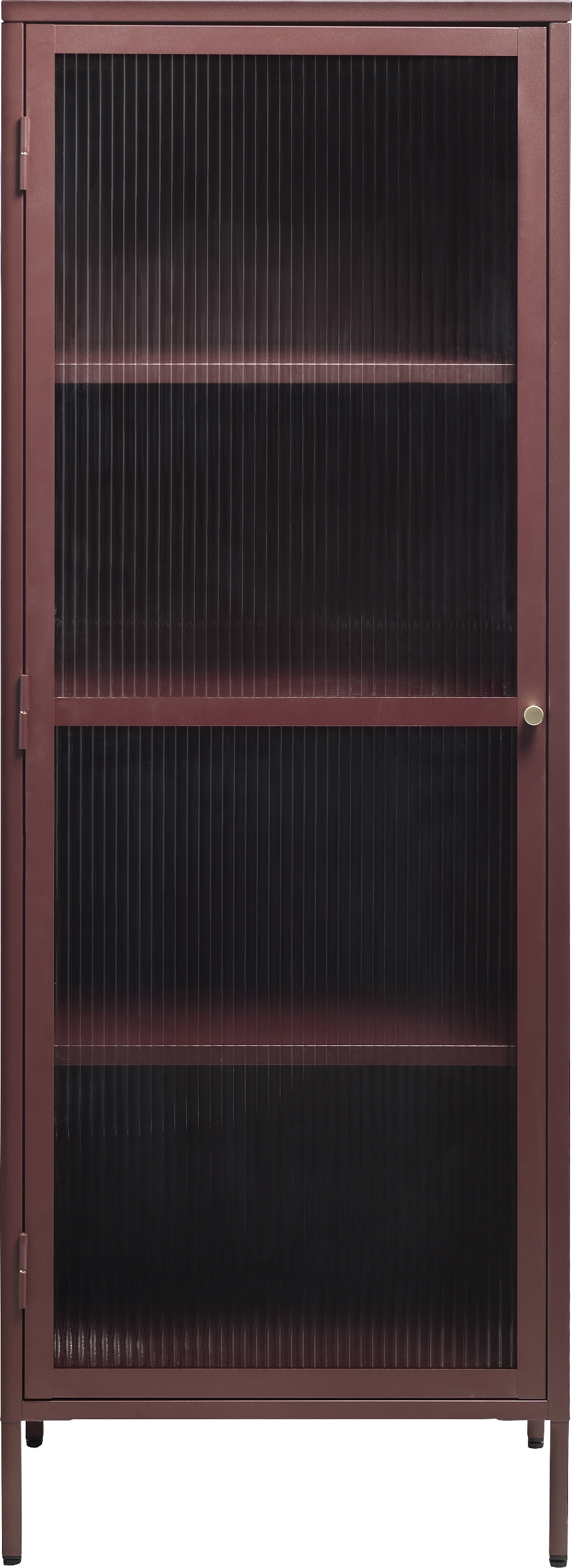 Vitrineskab Nordique Design Bronco vinrød med gyldent håndtag i stål og hærdet glas H160Ã58Ã40 cm