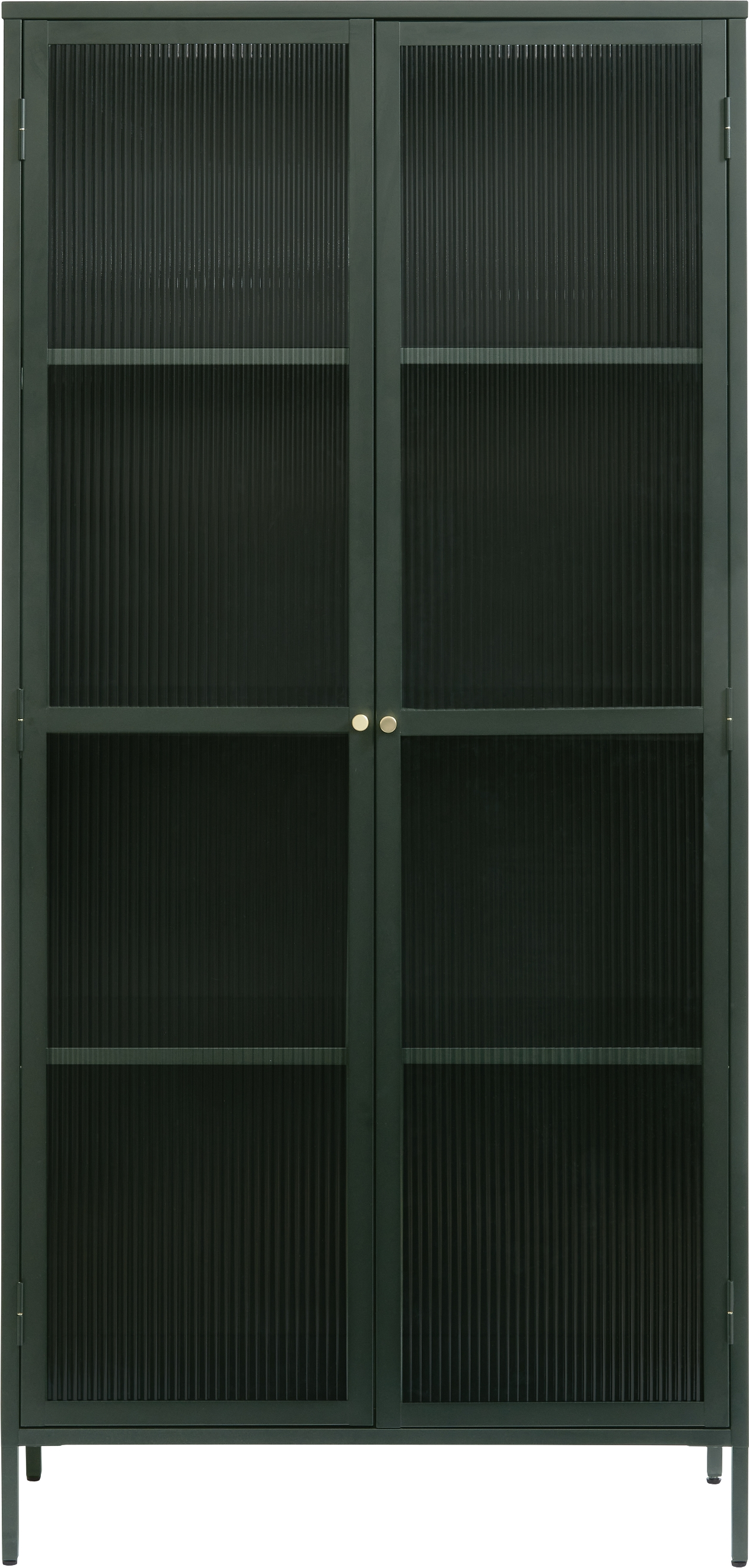 Vitrineskab Nordique Design Bronco, grøn 190x90x40 cm, koldvalset stål & hærket rillet glas