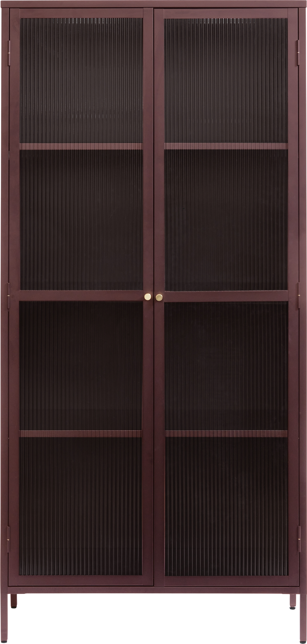 Vitrineskab Nordique Design Bronco  -  vinrødt i stål & rillet glas, H190ÃB90ÃD40 cm