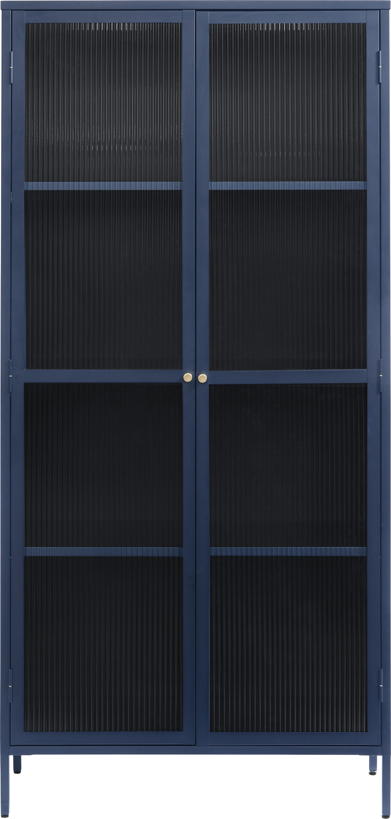 Vitrineskab Nordique Design Bronco stålblå glasvitrine H190ÃB90ÃD40 cm koldvalset stål & rillet glas