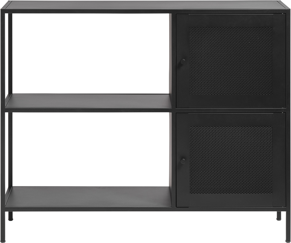 Opbevaringsskænk Nordique Design Malibu sort metal 81x100x35 cm med metalmesh og valgfrie håndtag