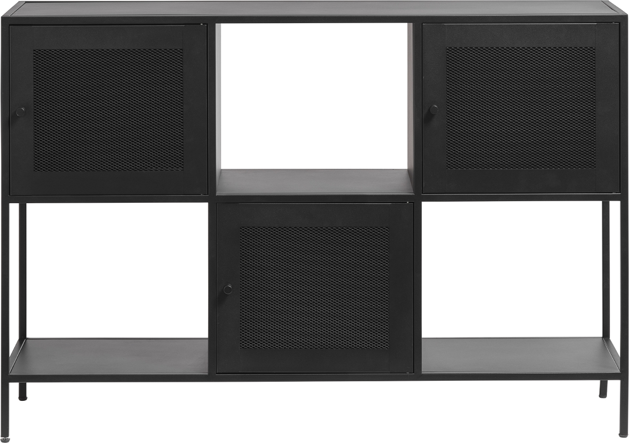 Skænk/buffet Nordique Design Malibu sort metal, 3 døre  -  B120xH81xD35 cm, industrielt design