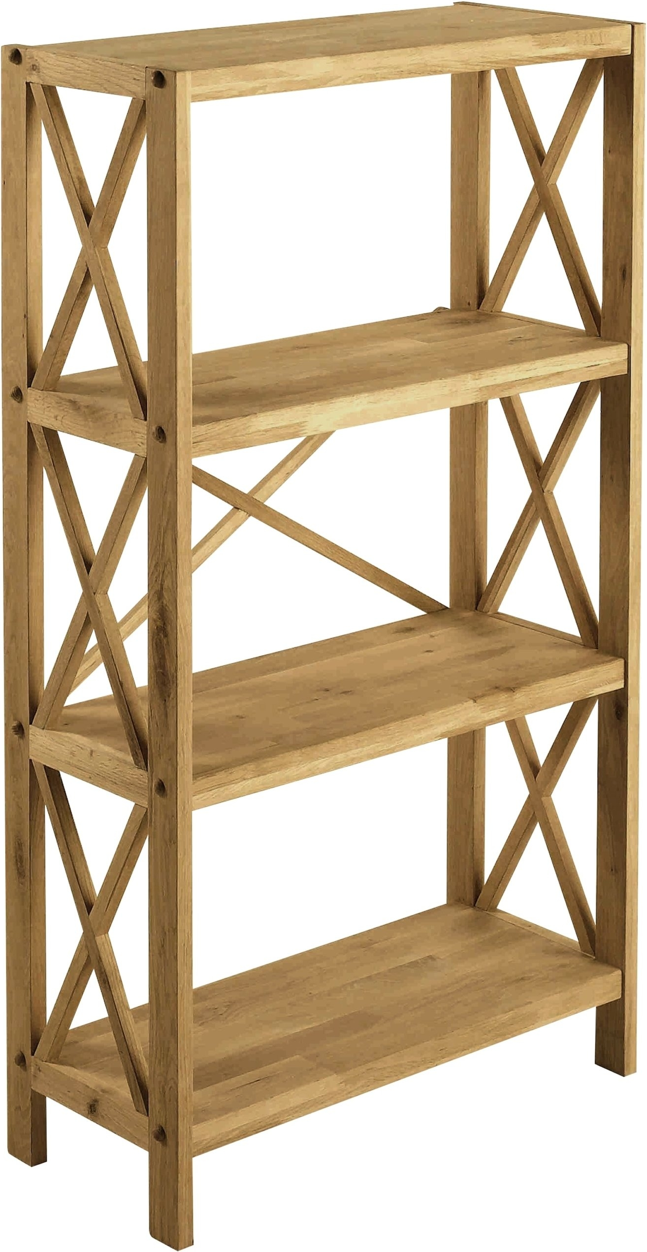 Reol Nordique Design X-shelfs hyldereol i massiv olieret egetræ, 4 hylder, natur, 124x70x30 cm