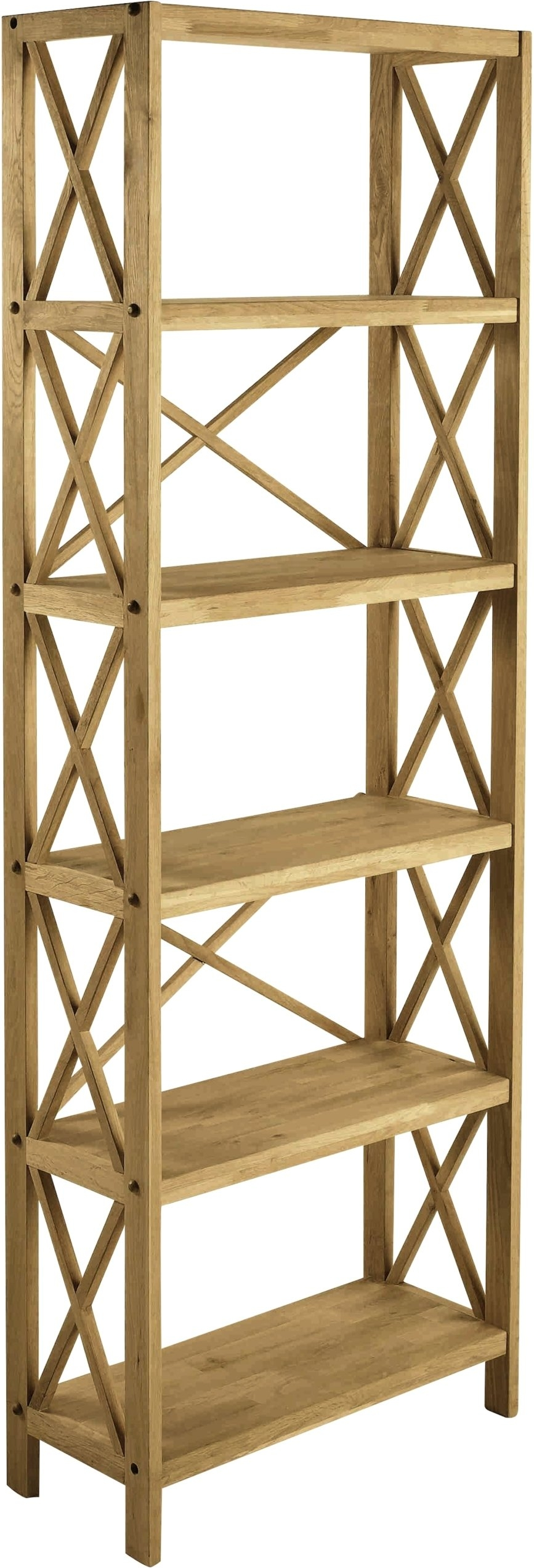 Reol Nordique Design X-Shelfs 6-hylders massiv eg natur H198ÃB70ÃD30 cm