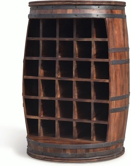 Vintønde barskab vinreol OBUZI Rosey-O Rustic Ø65 H90 cm  -  30 flasker, rosentræ/jernbånd, mørk natur